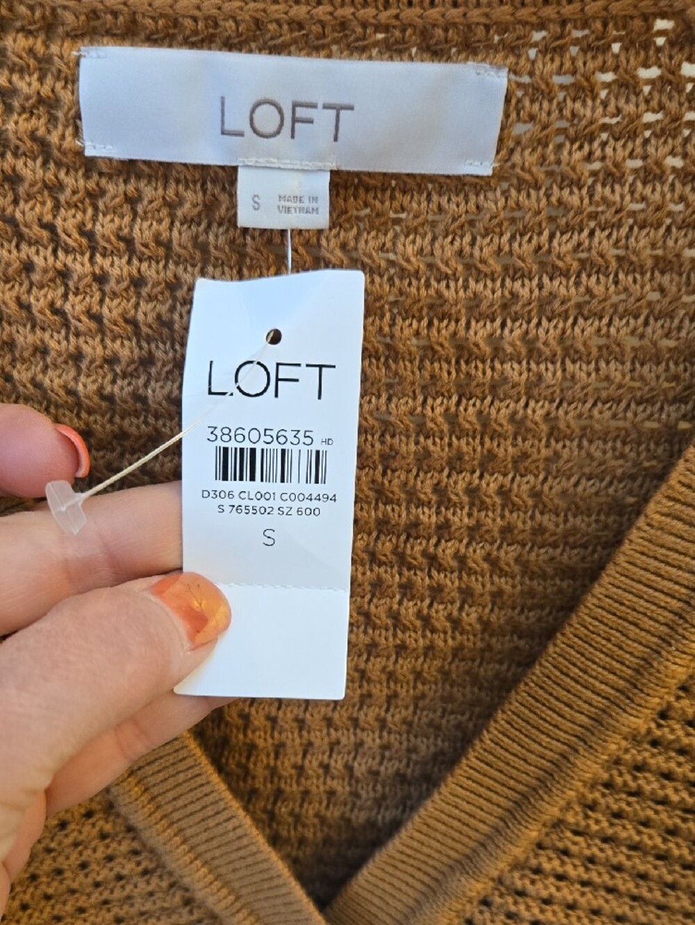 LOFT Camel Open-Weave Button Cardigan - Picture 2 of 8